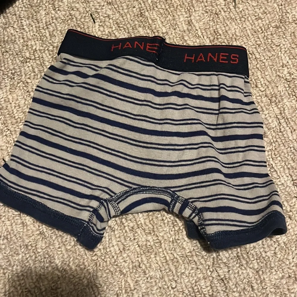 Hanes Boys Small 3-Pack Cotton Boxer Briefs Red and Gray Striped, Plain Blue
